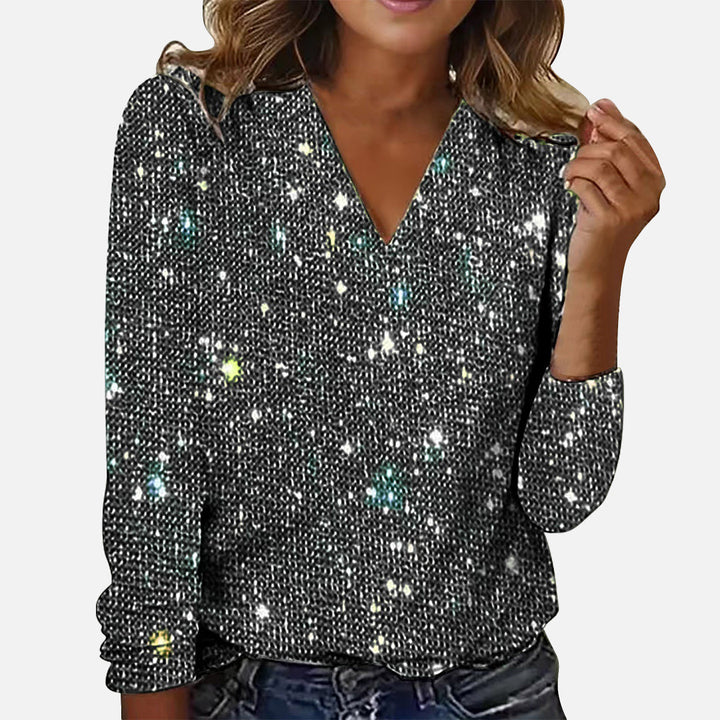 VELISIA | Diamond-Pattern V-Neck Blouse