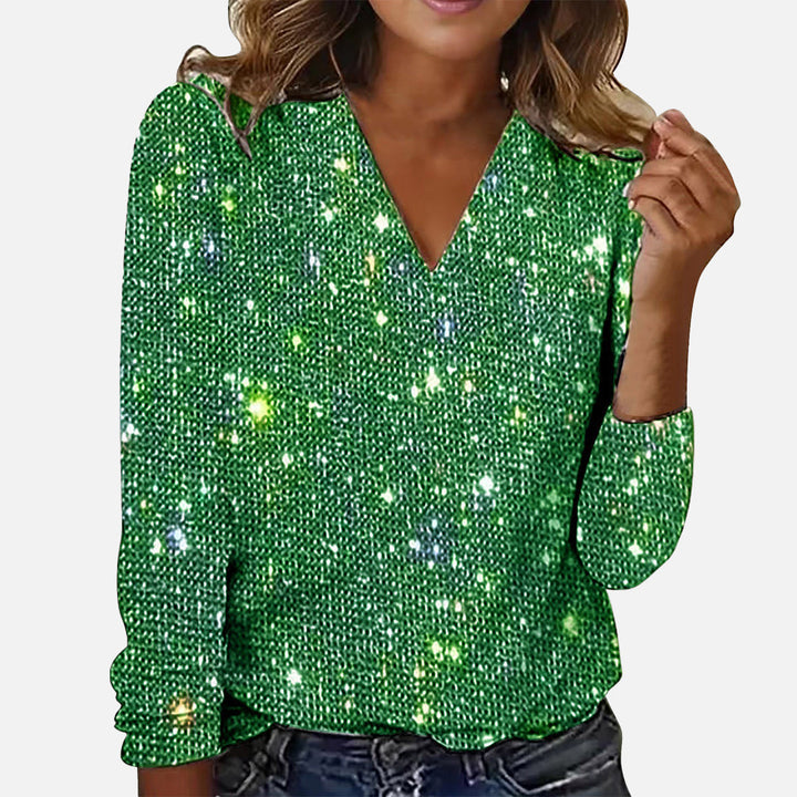 VELISIA | Diamond-Pattern V-Neck Blouse